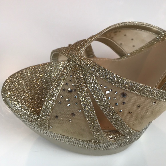 GB GIANNI BINI 8.5M GLITTERY GOLD PLATFORM HEELS - Picture 5 of 8